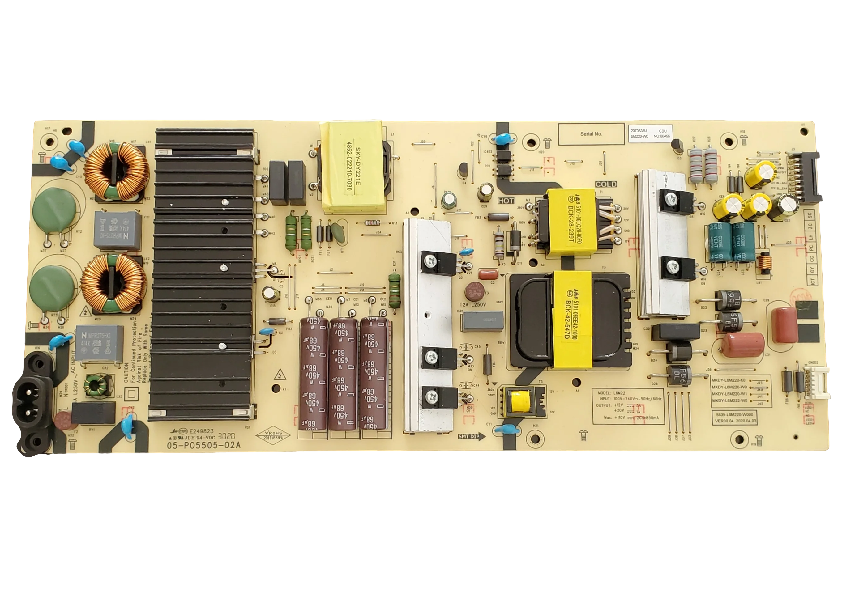 05-P05505-02A Skyworth Power Supply, L6M220-W0, 65UC6200