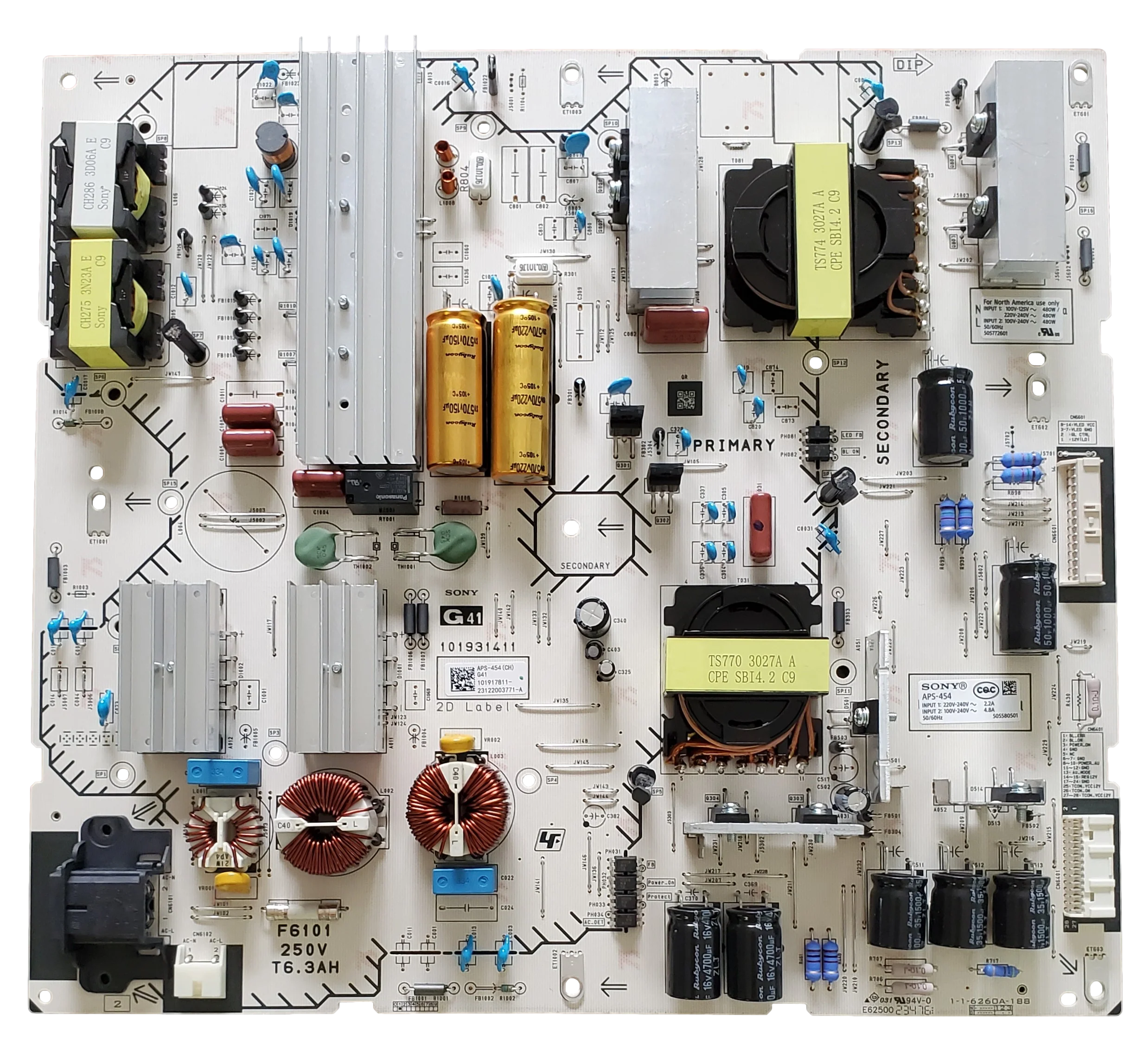 1-019-178-11 Sony Power Supply, 101917811, APS-454, APS-454(CH), 101931411, K55XR70, K-55XR70, K-65XR70