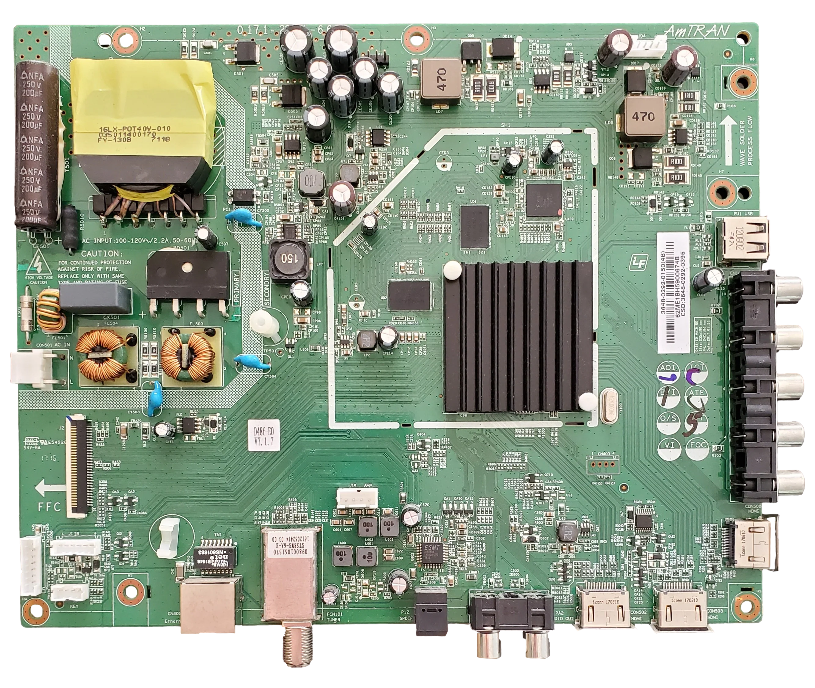 3648-0292-0395 Vizio Main Board, 0171-2271-6664, 3648-0292-0150(4B), D48F-E0