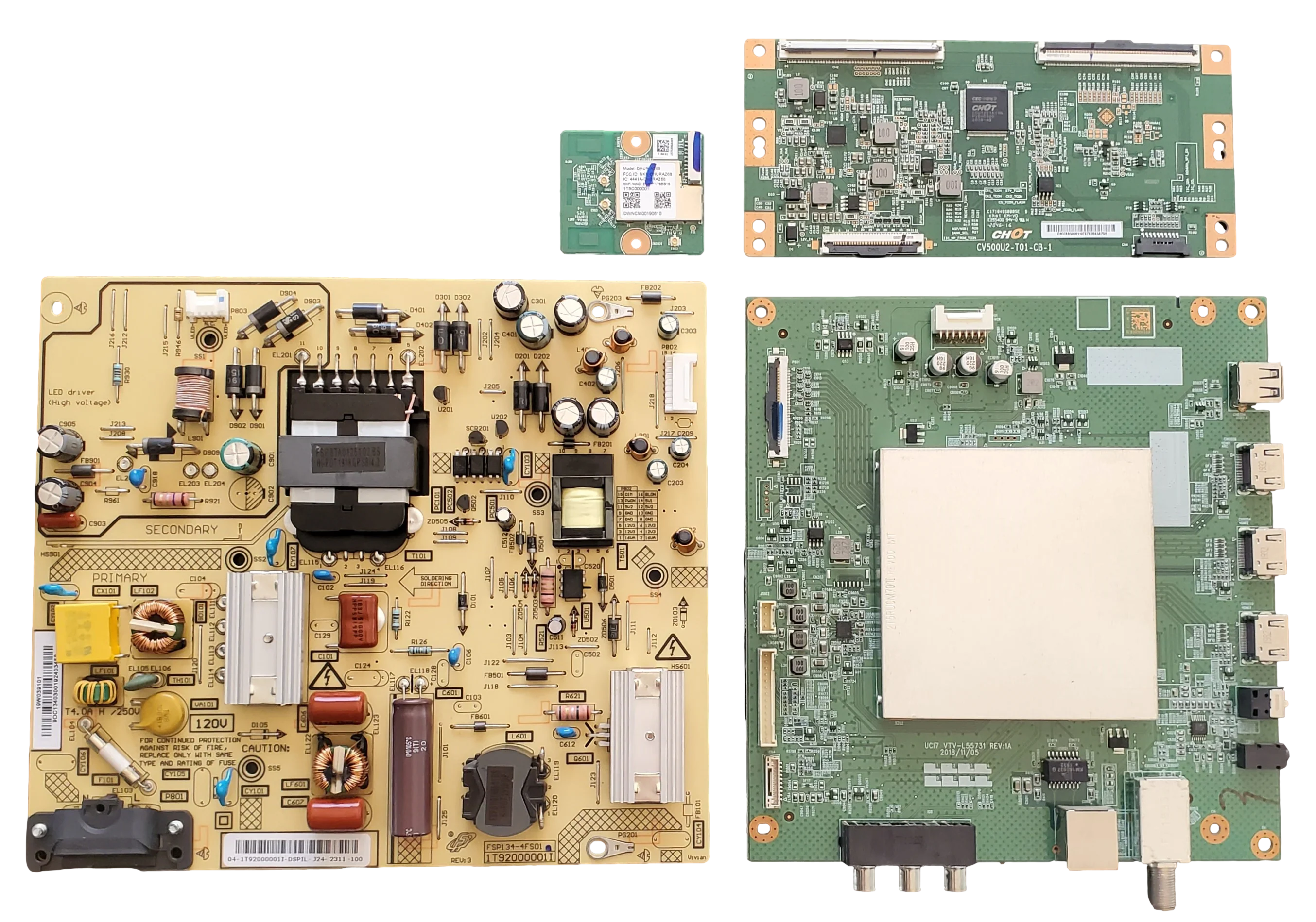 50LF711U20 Toshiba TV Repair Parts Kit, 691V0G00430 Main Board, 1T92000001I Power Supply, CV500U2-T01-CB-1 T-Con, 1T8C000001I Wifi, 50LF711U20