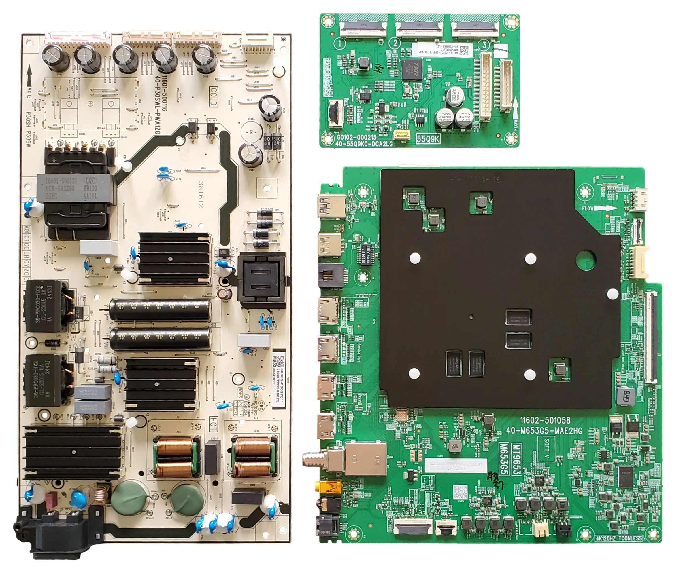 55QM751G TCL TV Repair Parts Kit, G0301-000299 Main Board, 30805-000378 Power Supply, G0311-000207 LED Driver, 55QM751G
