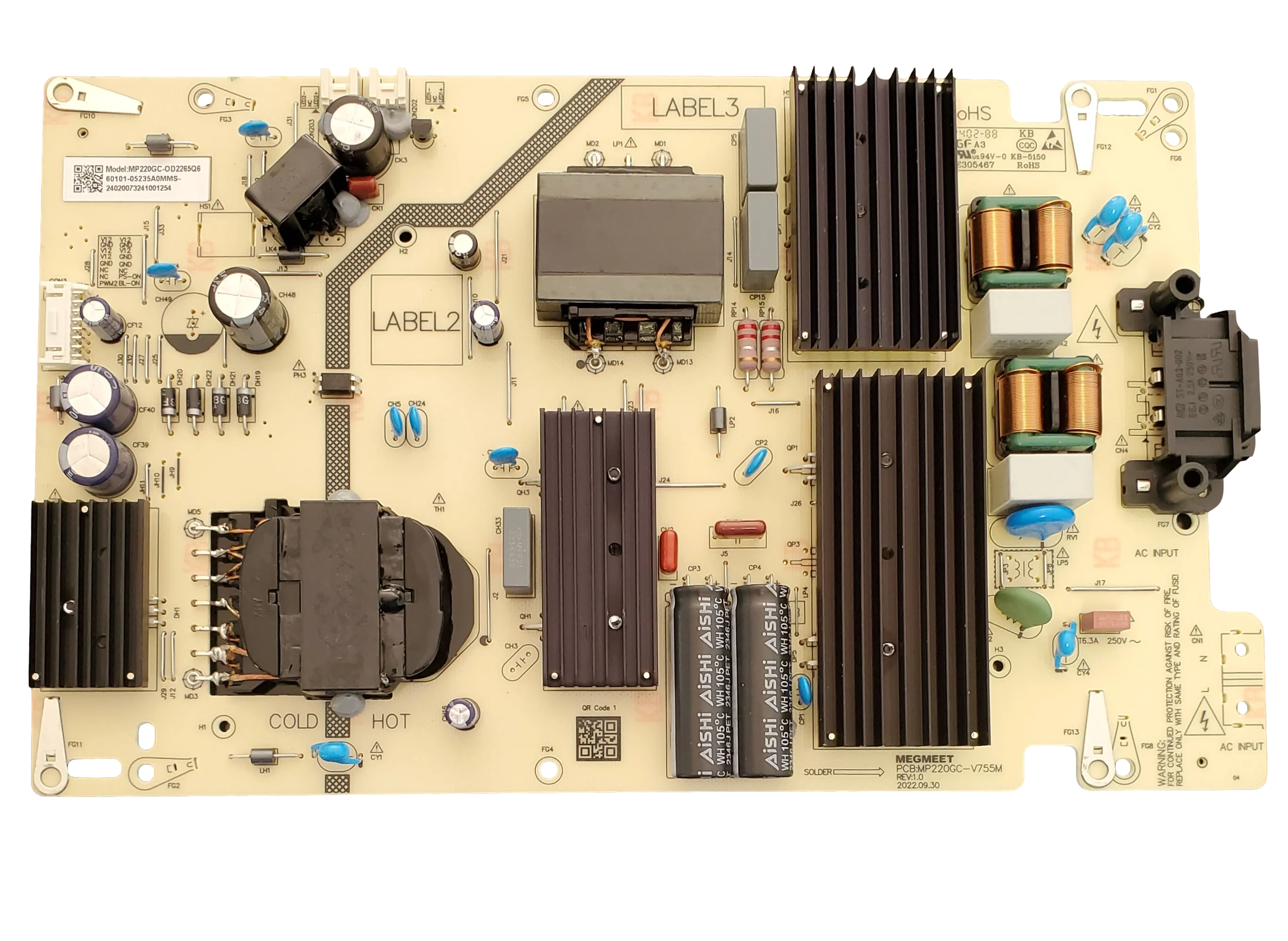 60101-05235 Vizio Power Supply Board, MP220GC-0D2265Q6, M65Q6-L4