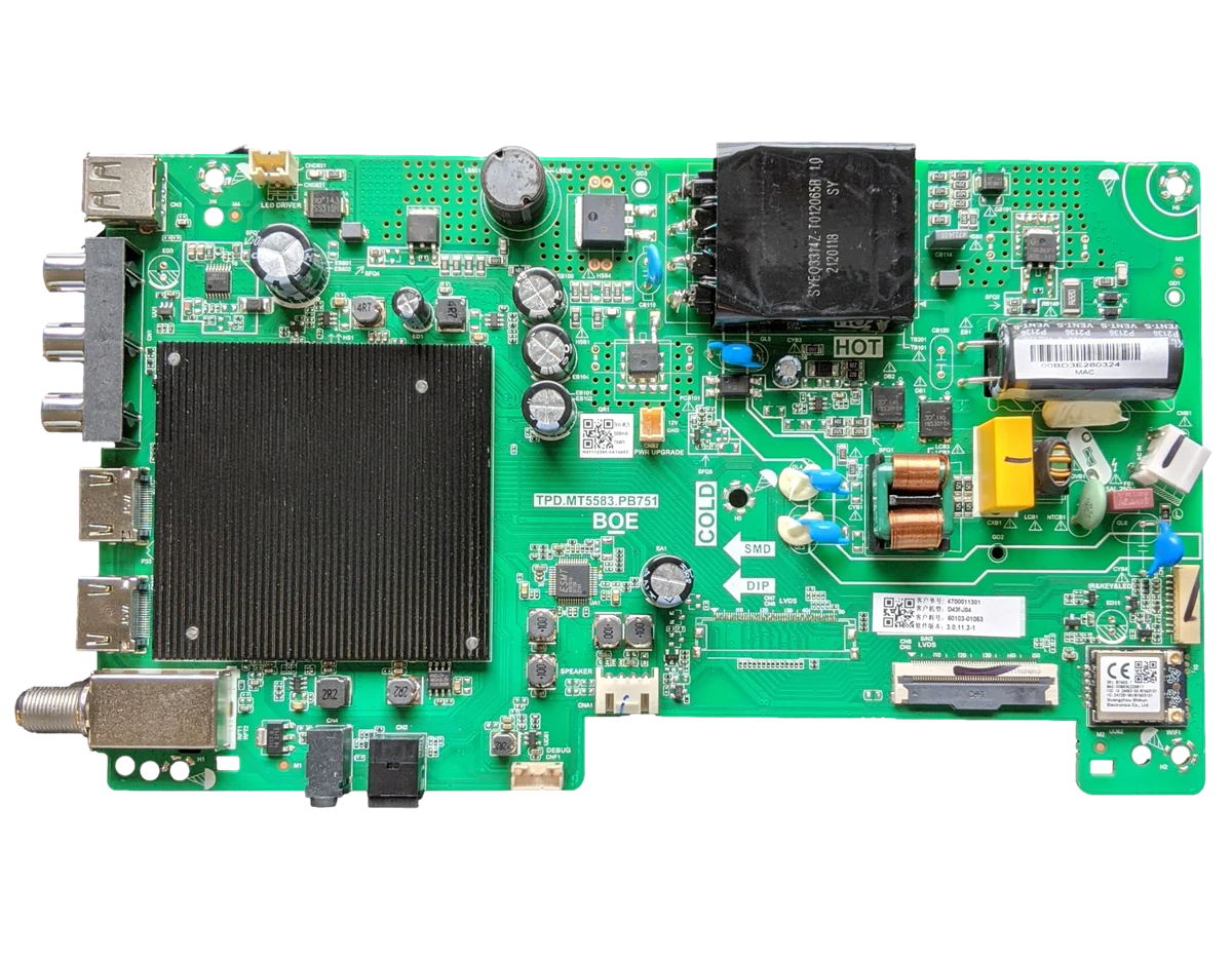 60103-01053 Vizio Main Board/Power Supply, TPD.MT5583.PB751, D43F-J04
