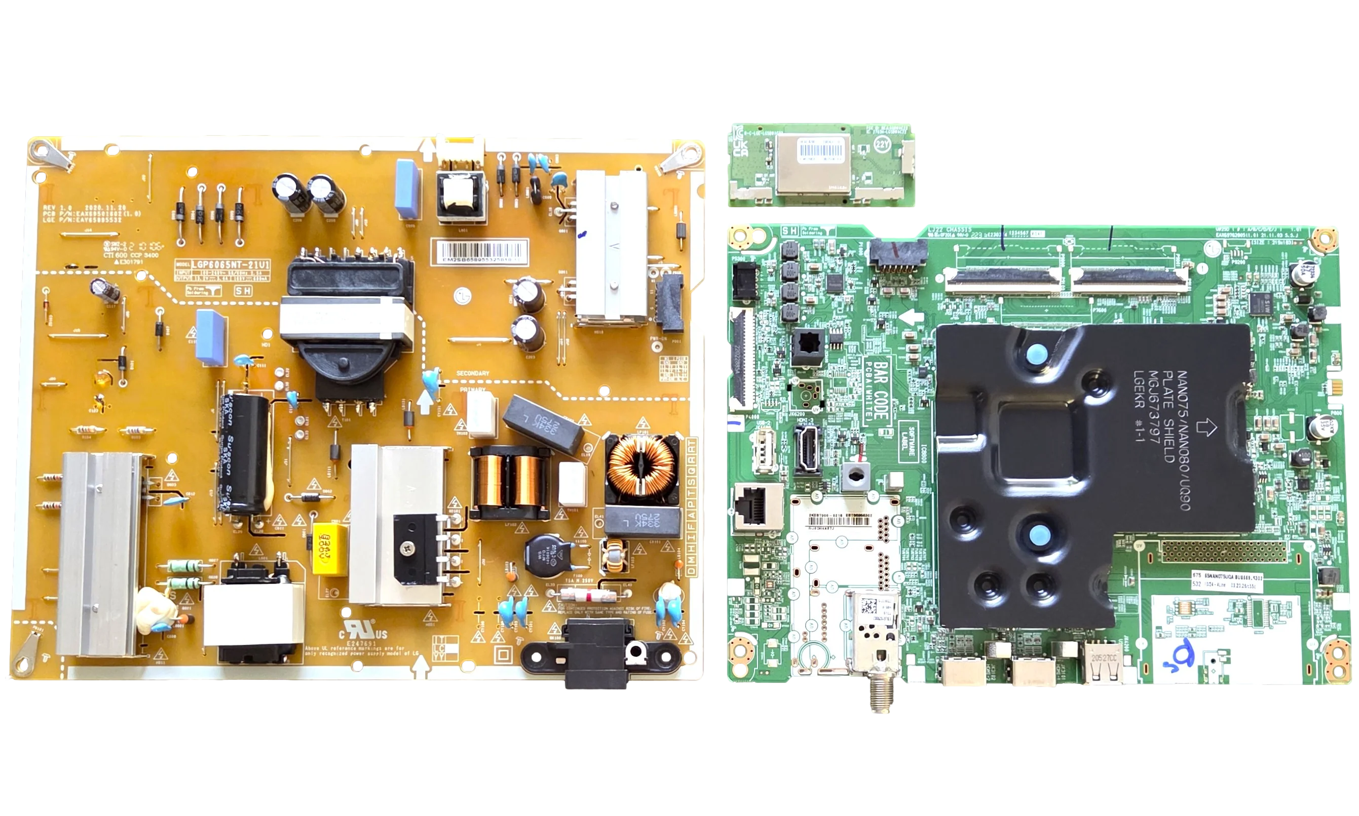 65NANO75UQA LG TV Repair Parts Kit, EBT66956302 Main Board, EAY65895532 Power Supply, EAT65182001 Wifi, 65NANO75UQA BUSFLKR, 65NANO75UQA