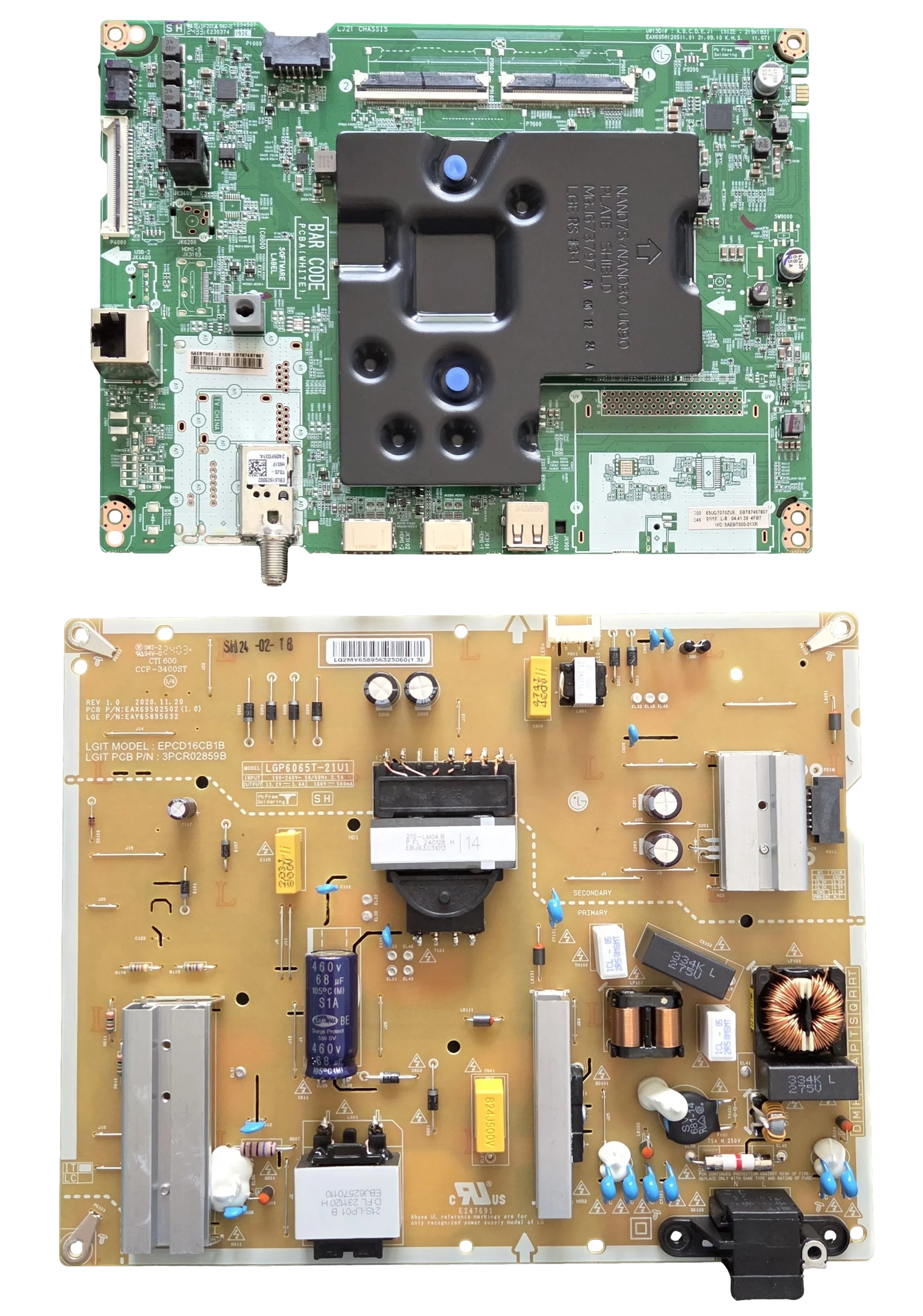 65UQ7070ZUE LG TV Repair Parts Kit, EBT67467802 / EBT67467807 Main Board, EAY65895632 Power Supply, EAT65182001 Wifi, 65UQ7070ZUE BUSULKR, 65UQ7070ZUE