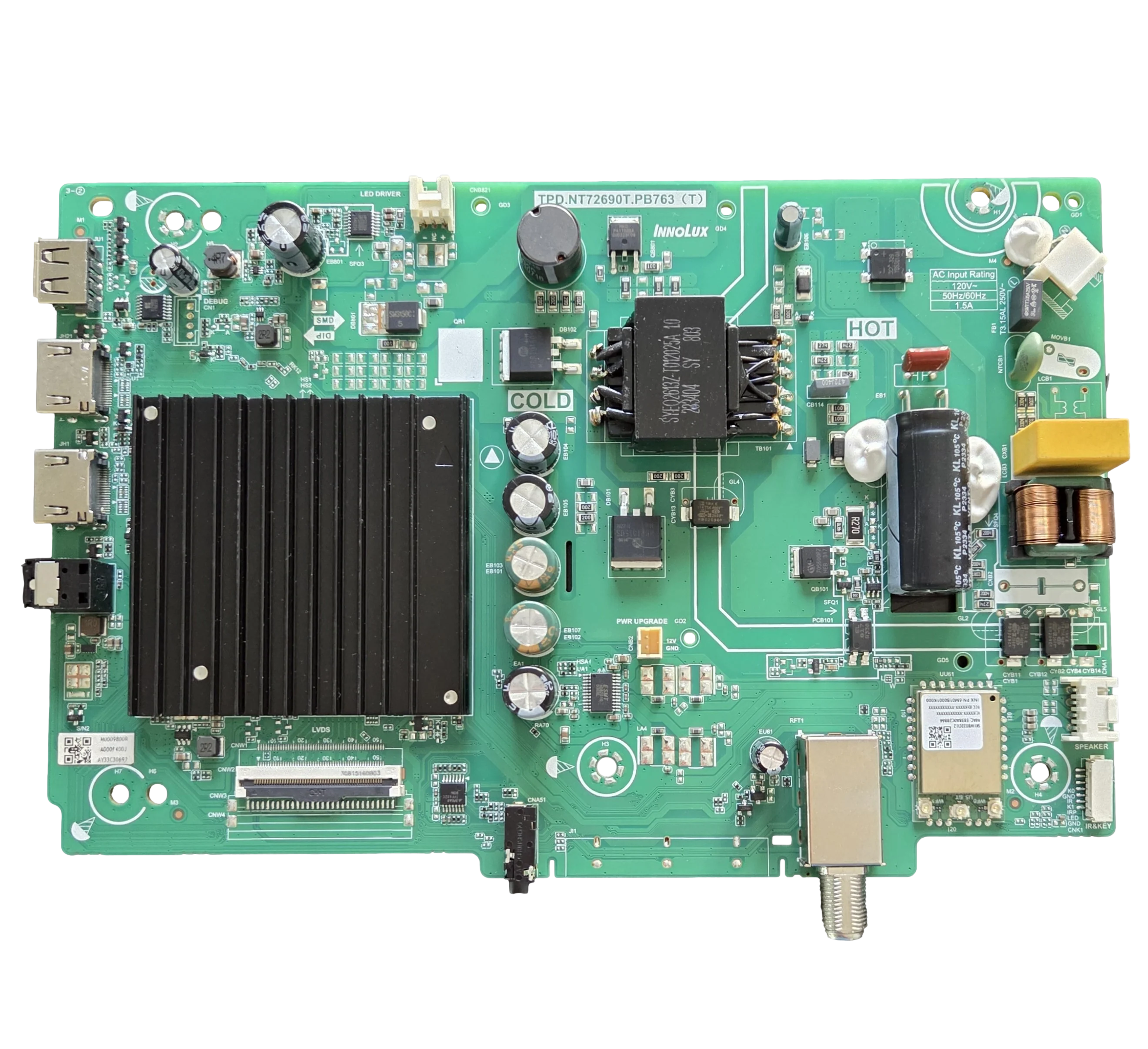 6M03A000F400J Vizio Main Board, TPD.NT72690T.PB763(T), A000F400J, M0009800R, D40FM-K09