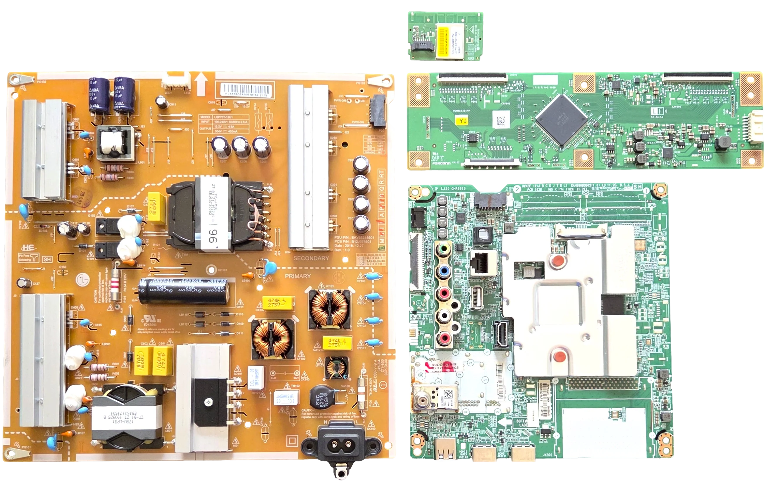70UN7070PUA LG TV Repair Parts Kit, EBT66527904 Main Board, EAY65248601 Power Supply, RUNTK0334FVYJ T-Con, EAT64113202 Wifi, 70UN7070PUA AUSMLKR, 70UN7070PUA
