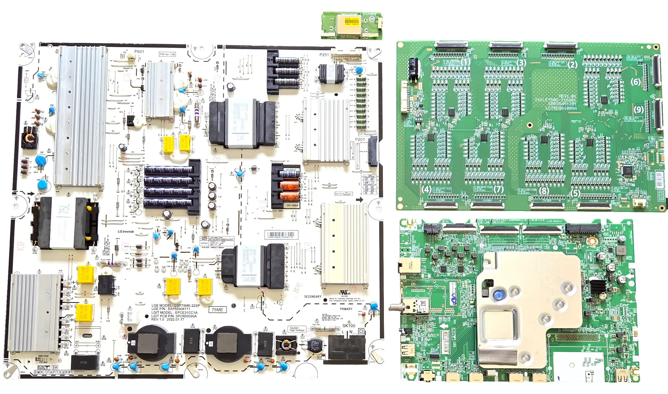 75QNED85AQA LG TV Repair Parts Kit, EBT67200501 Main Board, EAY65904111 Power Supply, EBR35451201 LED Driver, EAT65167004 Wifi, 75QNED85AQA BUSGLJR, 75QNED85AQA