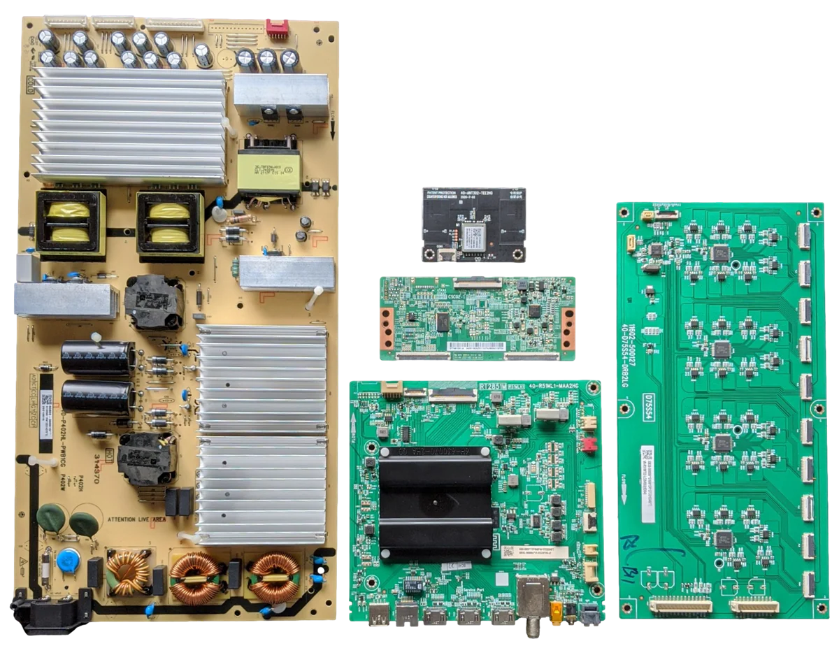 75S546 TCL TV Repair Parts Kit, Board Numbers: 30800-000097 Main Board, 30805-000019 Power Supply, ST7461D01-A T-Con, 30835-000006 LED Driver, 07-7638BU-MA0G Wifi, 75S546