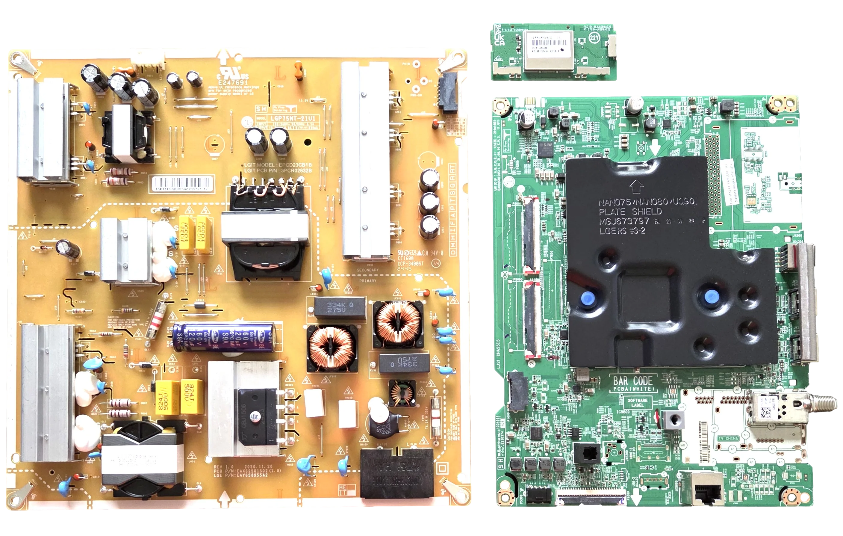 75UQ7050ZUD LG TV Repair Parts Kit, EBT66966802 Main Board, EAY65895542 Power Supply, EAT65182001 Wifi, 75UQ7050ZUD.BUSFLKR, 75UQ7050ZUD