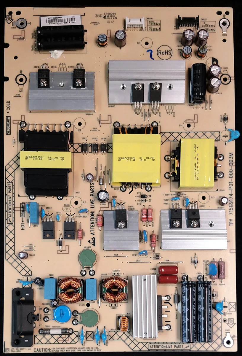 ADTVH4020AAW Vizio Power Supply, 715G9174-P01-000-003M, (X)ADTVH4020AAW, D65-F1, D65-F1 LTCWWSKU