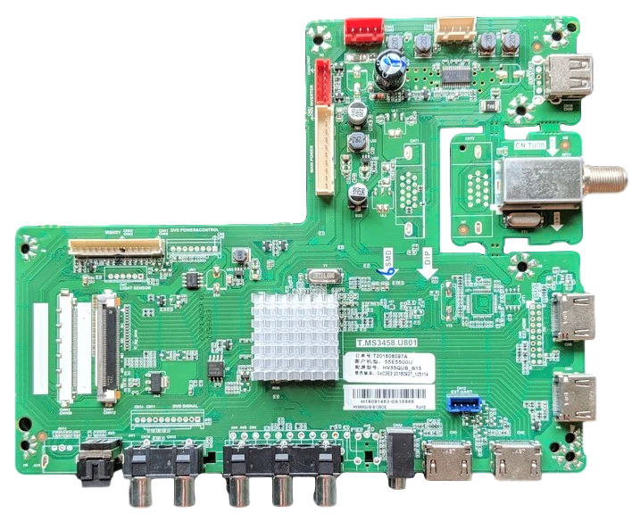DH1TKJM0205M Haier Main Board, T.MS3458.U801, T201608097A, HV55QUB_B13, H16091483, 55E5500U F, 55E5500UF