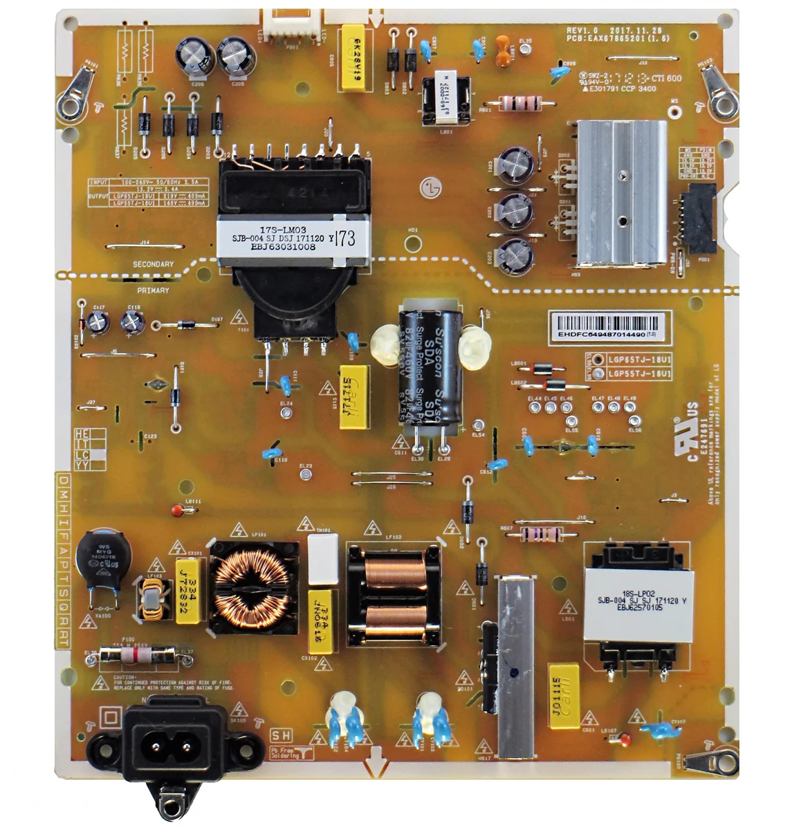 EAY64948701 LG Power Supply, EAX67865201(1.0), LGP55TJ-18U1, 55UK6300PUE, 55UK6090PUA, 55UM6910PUC, 55UU340C-UB, 55UM6950DUB, 55UN6950ZUA, 55UK6200PUA
