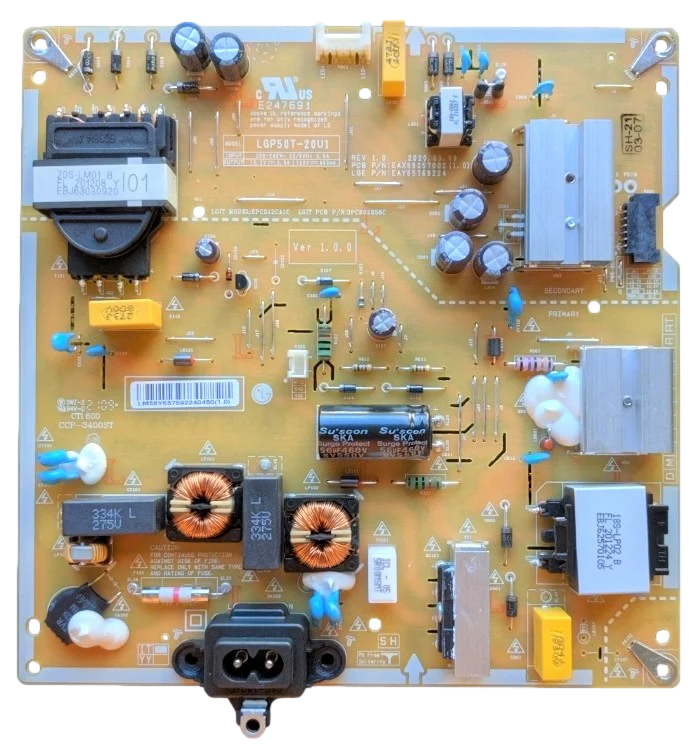 EAY65769224 LG Power Supply, EAX69057002(1.0), LGP50T-20U1, EPCD12CA1C, 50UN7000PUC, 50UN6955ZUF, 50UP7560AUD