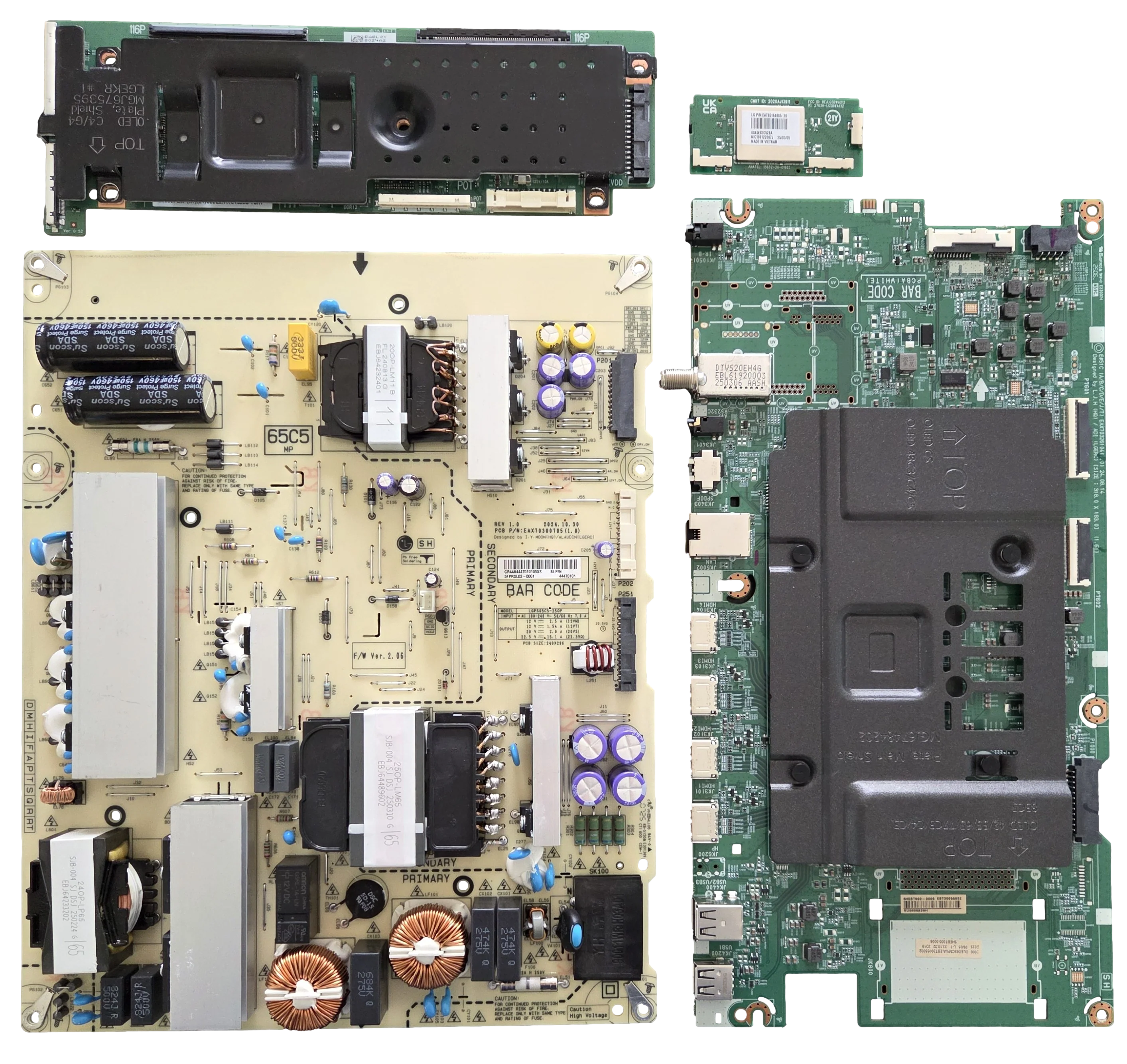 OLED65C5PUA LG TV Repair Parts Kit, EBT30055002 Main Board, EAY65904171, EBR44470101 Power Supply, 6871L-8024A T-Con, EAT65164805 Wifi, OLED65C5PUA