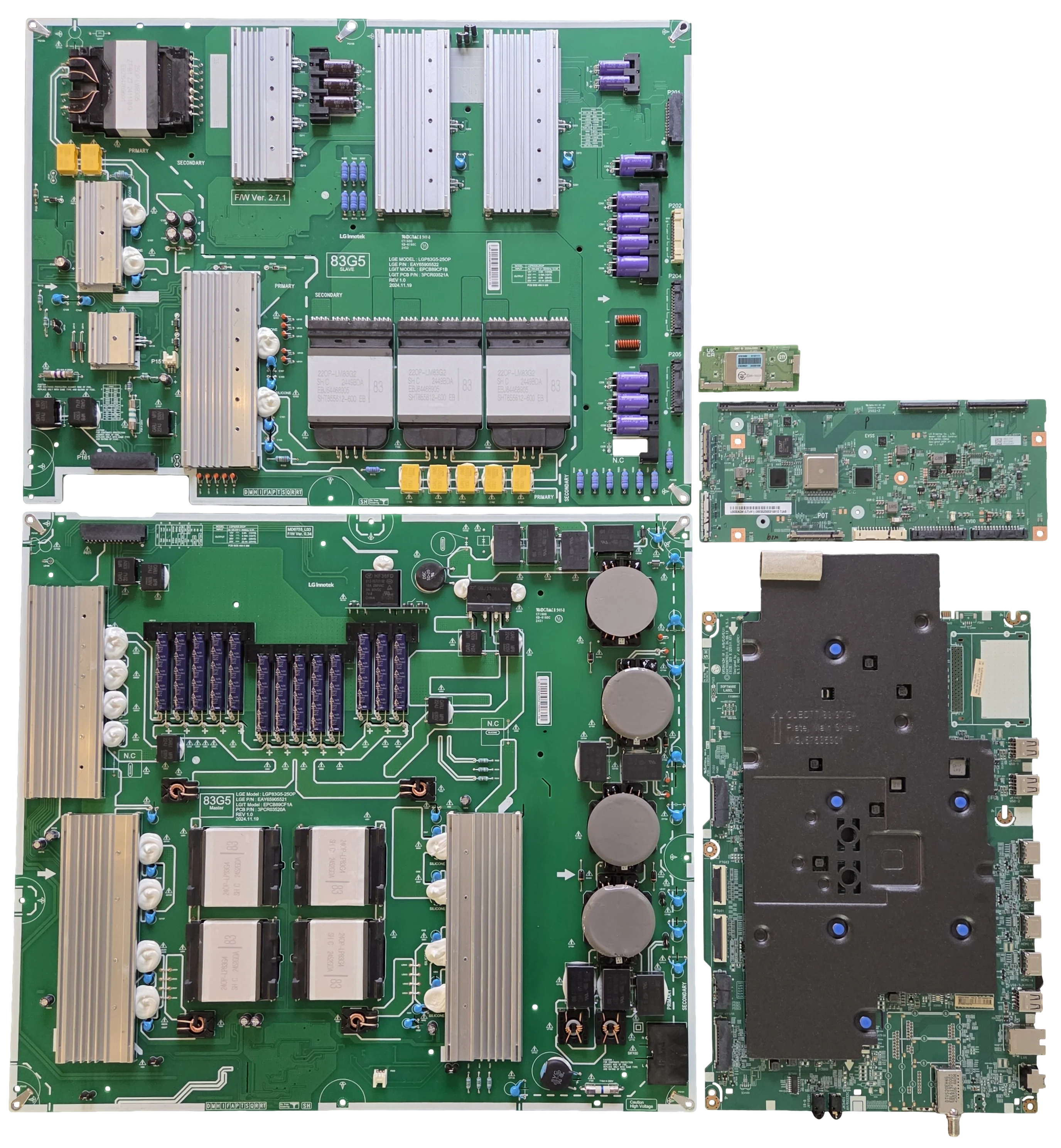 OLED83G5WUA LG TV Repair Parts Kit, EBT30053102 Main Board, EAY65905521 Power Supply, EAY65905522 power supply, 6871L-8013A T-Con, EAT65164804 Wifi, OLED83G5WUA