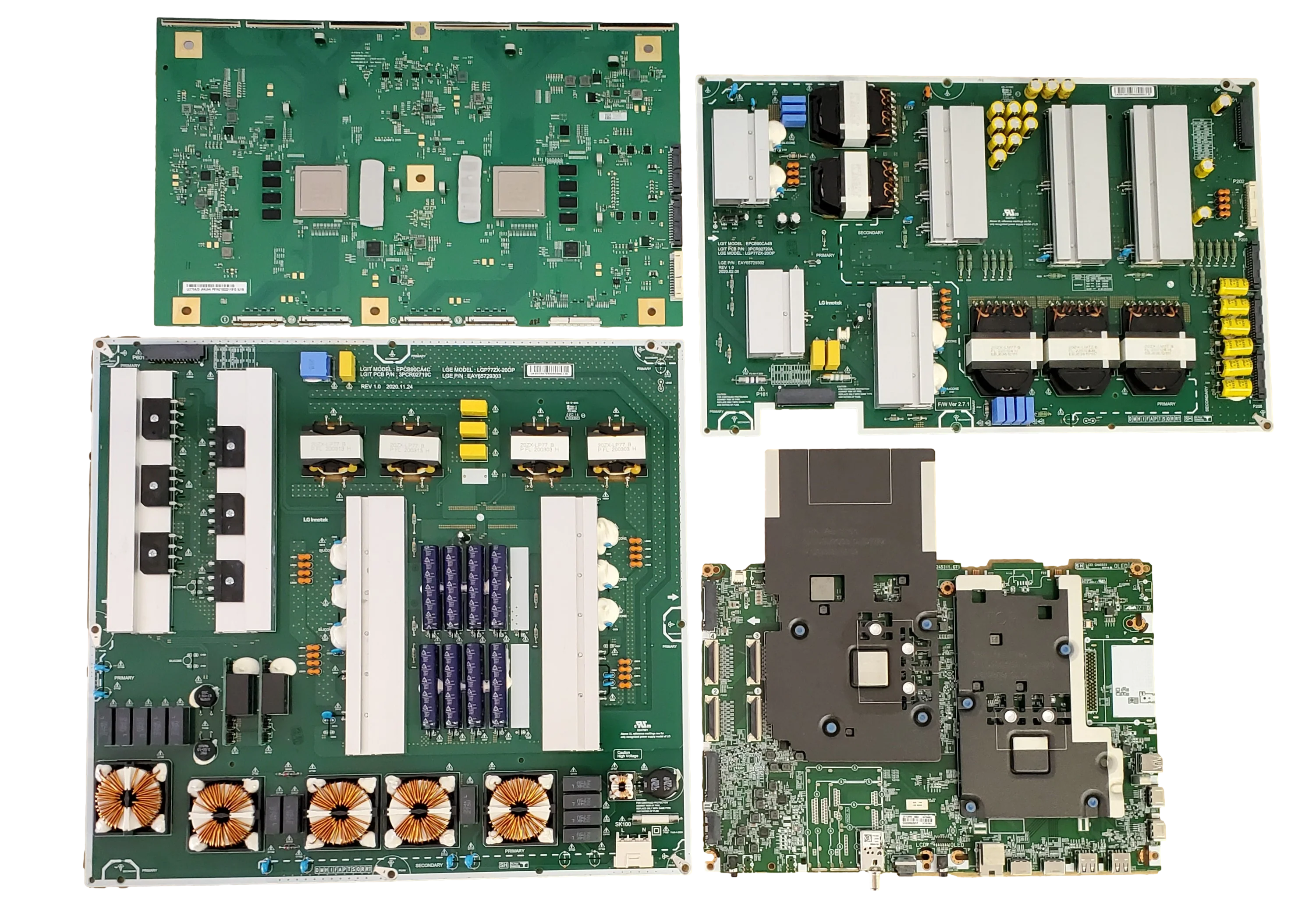 OLED77Z2PUA LG TV Repair Parts Kit, EBU67041801 Main Board, EAY65729303 Power Supply, EAY65729302 Power Supply, 6871L-1795E T-Con, OLED77Z2PUA