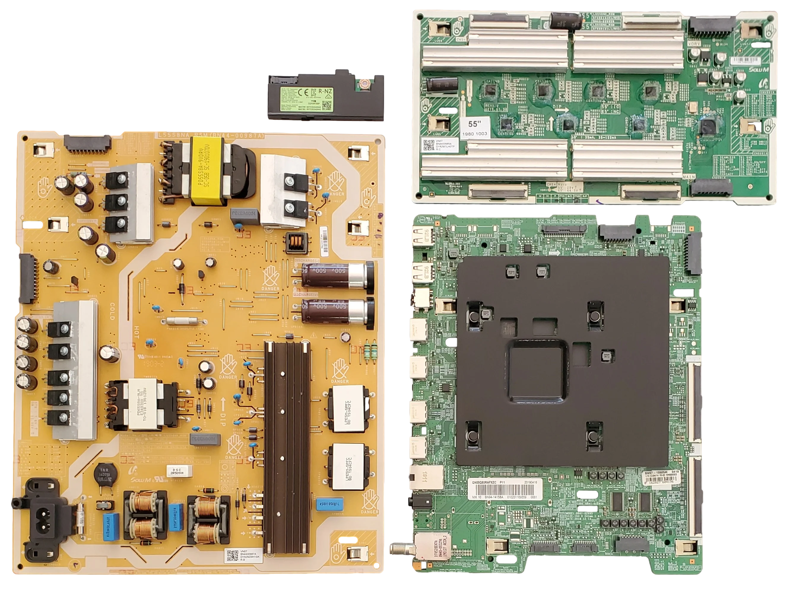 QN55Q80RAFXZA Samsung TV Repair Parts Kit, BN94-14158A Main Board, BN44-00987A Power Supply, BN44-00985A LED Driver, BN59-01314A Wifi, QN55Q80RAFXZA AA01, QN55Q80RAFXZA