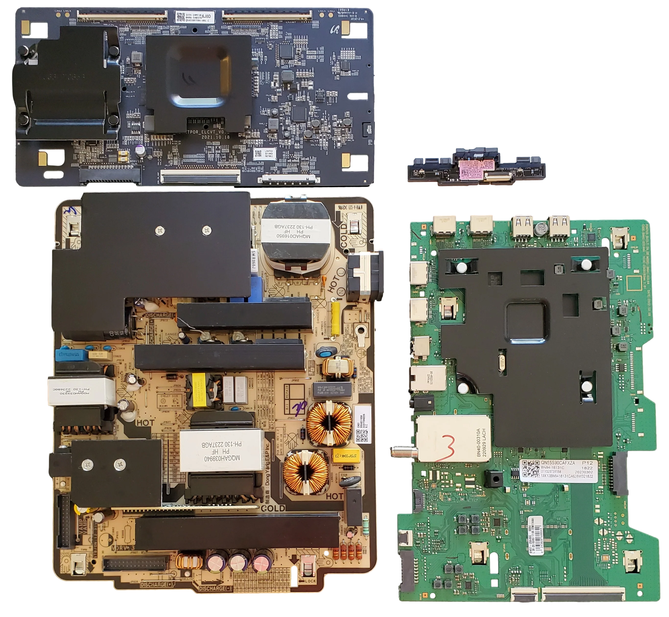 QN55S90CAFXZA Samsung TV Repair Parts Kit, BN94-18131C Main Board, BN44-01169A Power Supply, BN96-54037D T-Con, BN59-01447A Wifi, QN55S90CAFXZA FA01, QN55S90CAFXZA