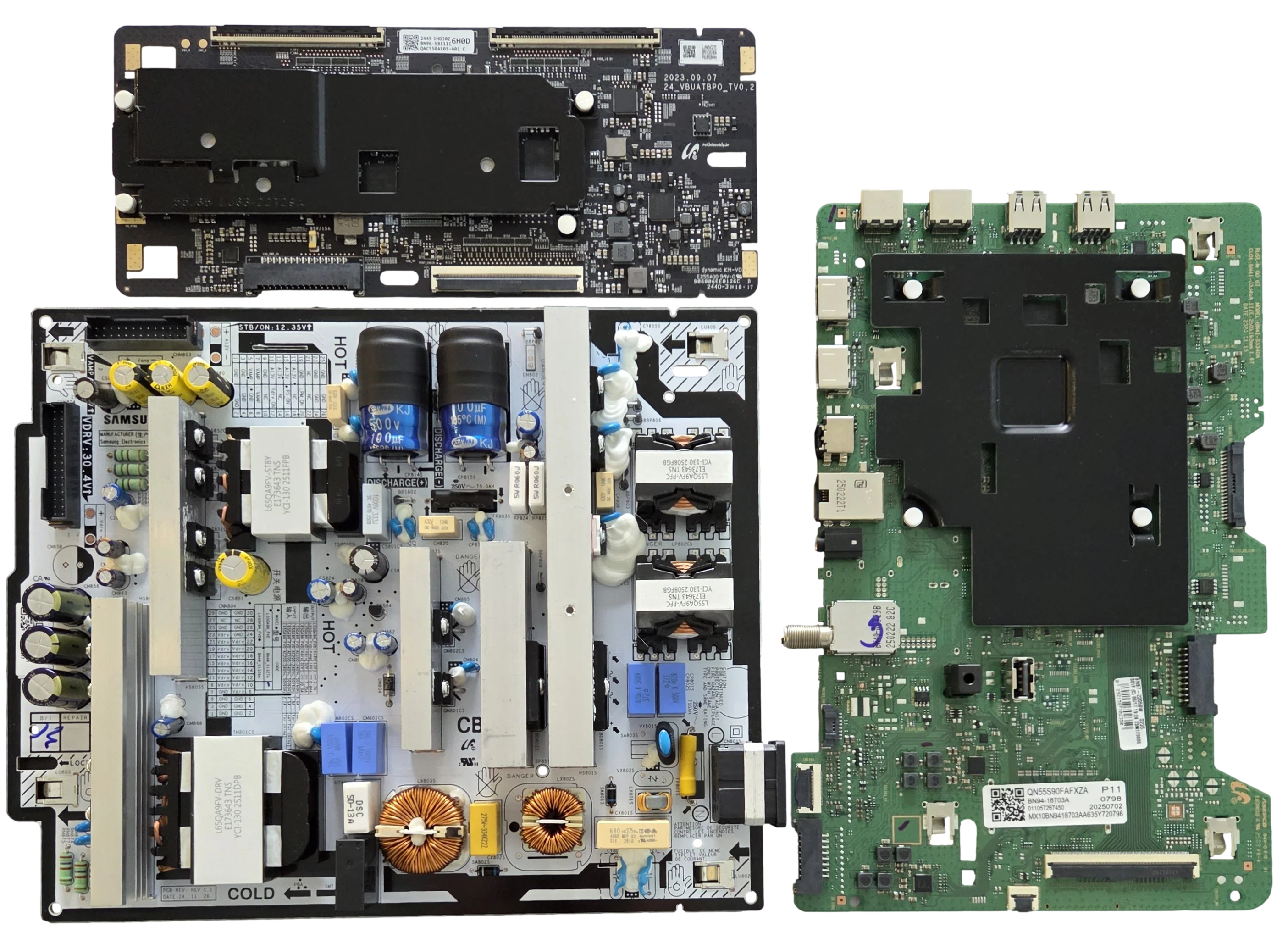 QN55S90FDFXZA Samsung TV Repair Parts Kit, BN94-18703A Main Board, BN44-01327A Power Supply, BN96-58111C T-Con, QN55S90FDFXZA