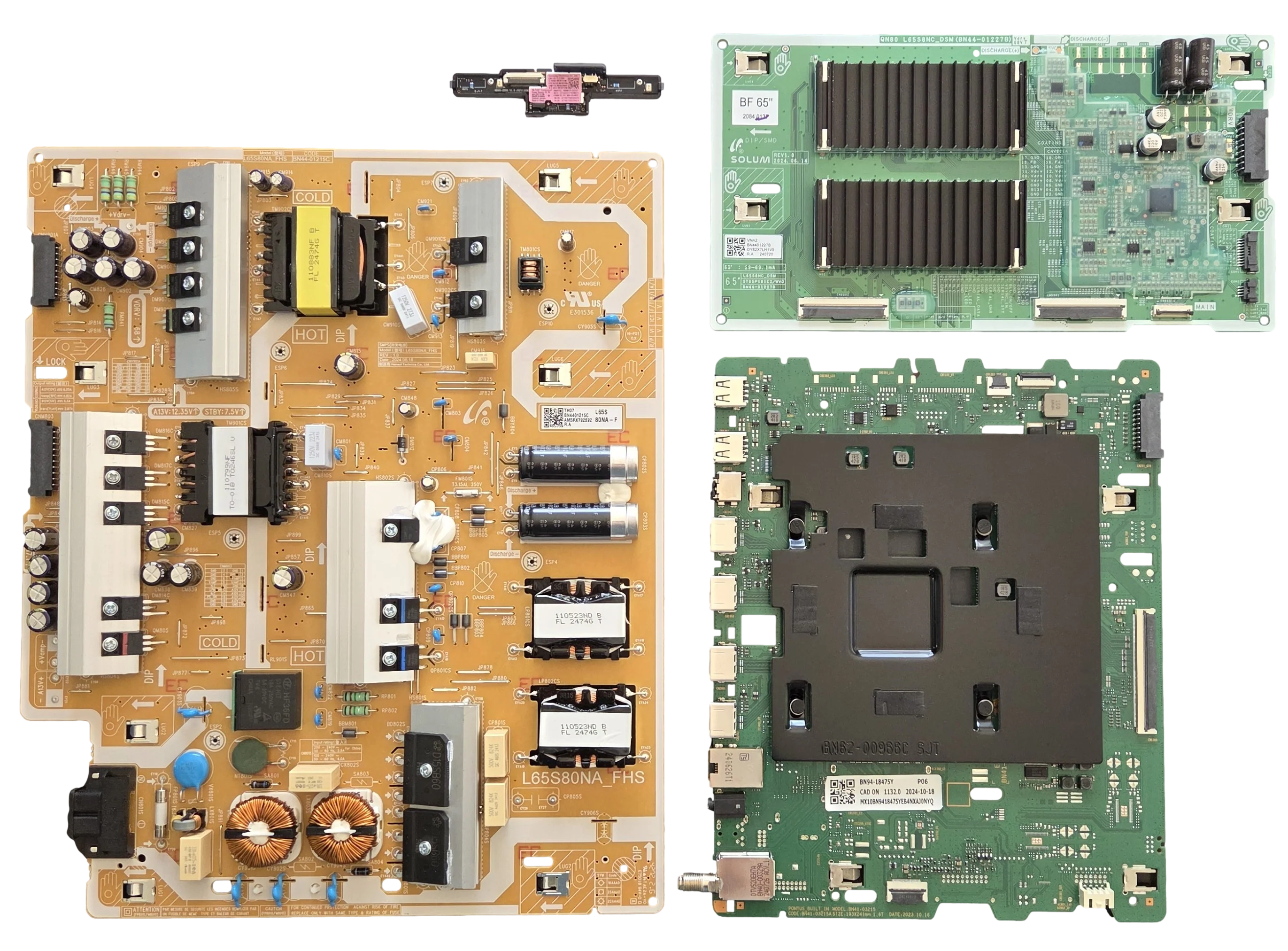 QN65QN80DBFXZA Samsung TV Repair Parts Kit, BN94-18475Y Main Board, BN44-01215C Power Supply, BN44-01227B LED Driver, BN59-01468A Wifi, QN65QN80DBFXZA