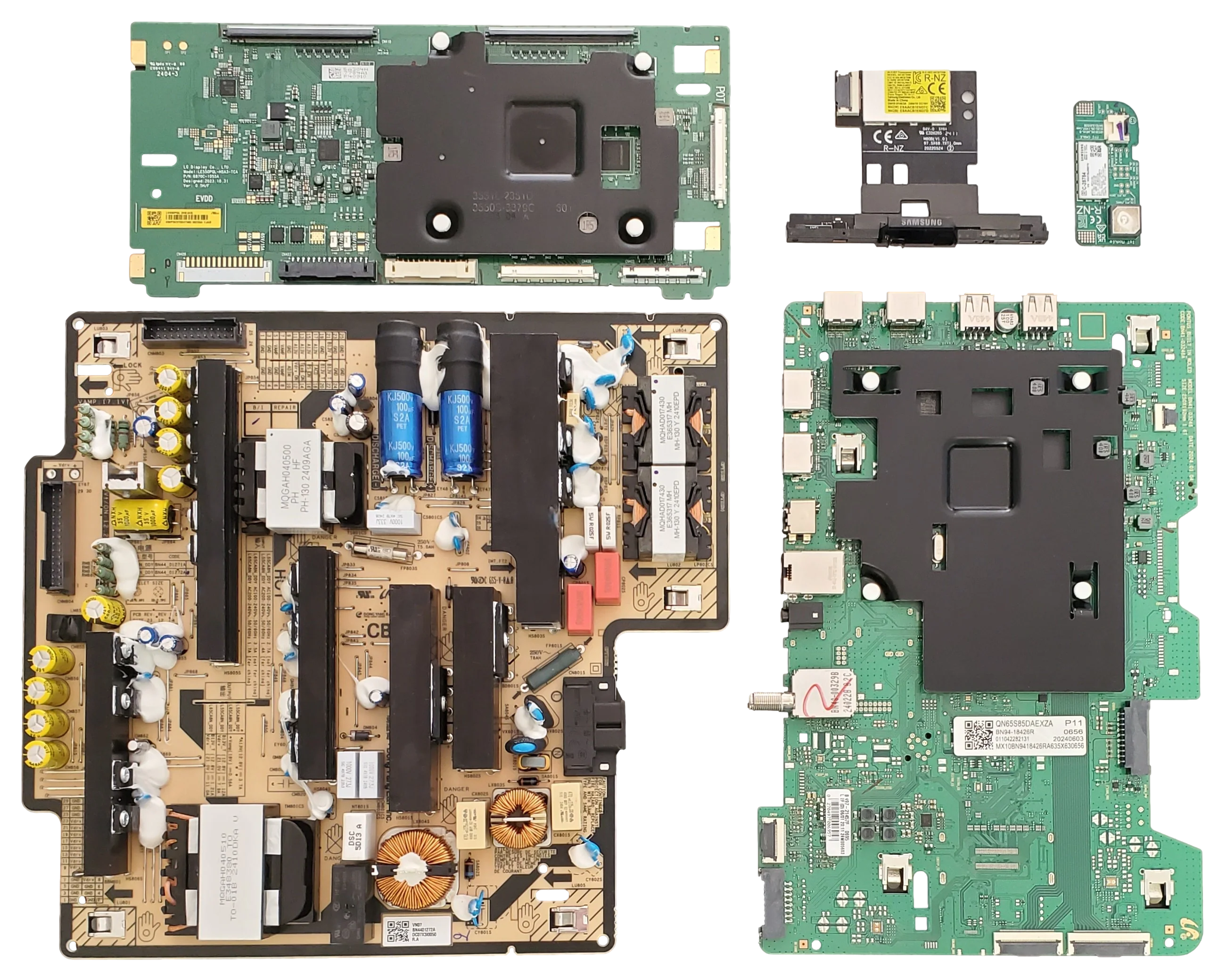 QN65S85DAEXZA Samsung TV Repair Parts Kit, BN94-18426R Main Board, BN44-01272A Power Supply, 6871L-7784A T-Con, BN59-01463A Wifi, BN59-01435A, QN65S85DAEXZA