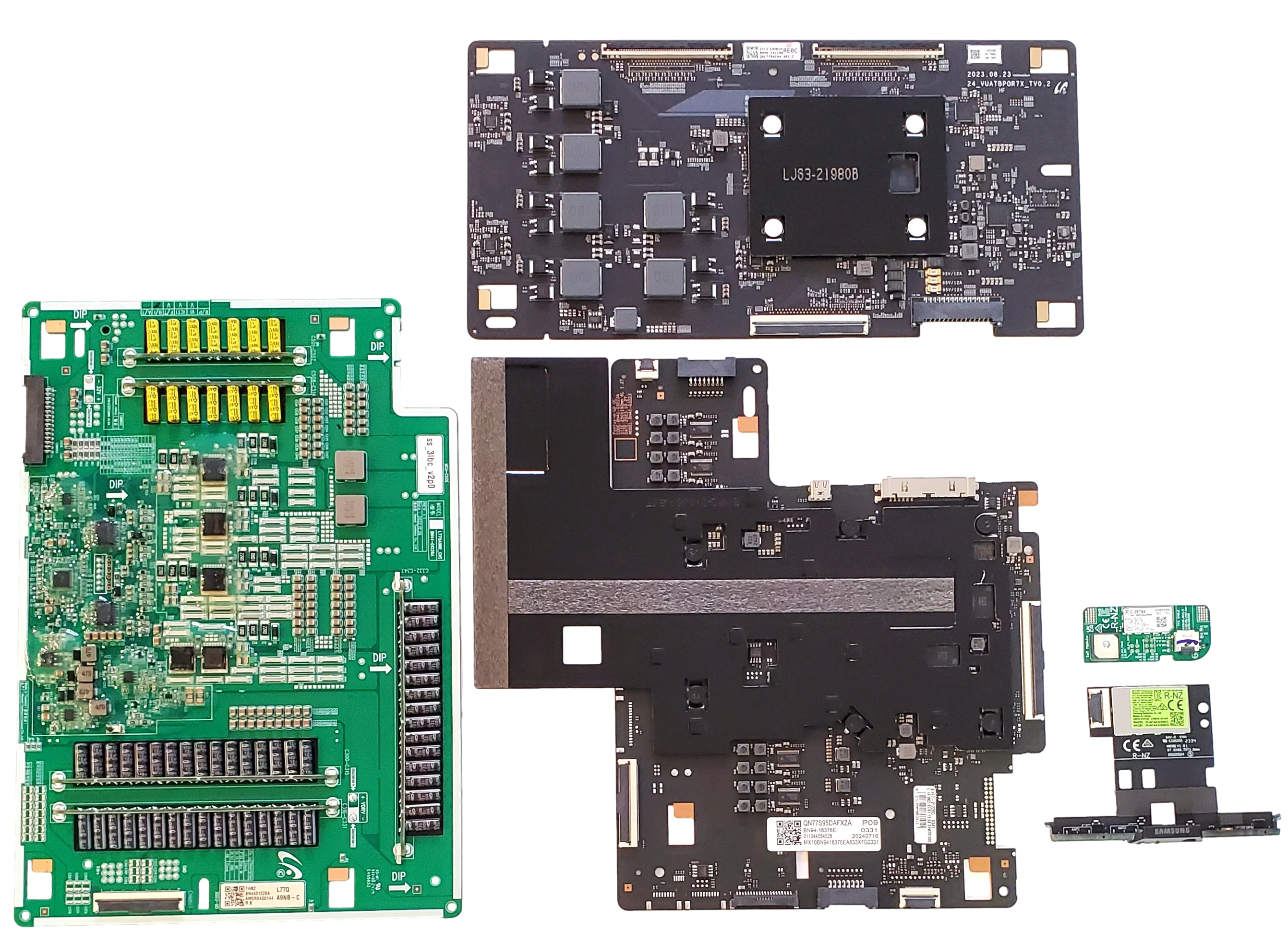 QN77S95DAFXZA Samsung TV Repair Parts Kit, BN94-18376E Main Board, BN96-58110B T-Con, BN94-01226A VSS, BN59-01443A Wifi, BN59-01435A HUB, QN77S95DAFXZA