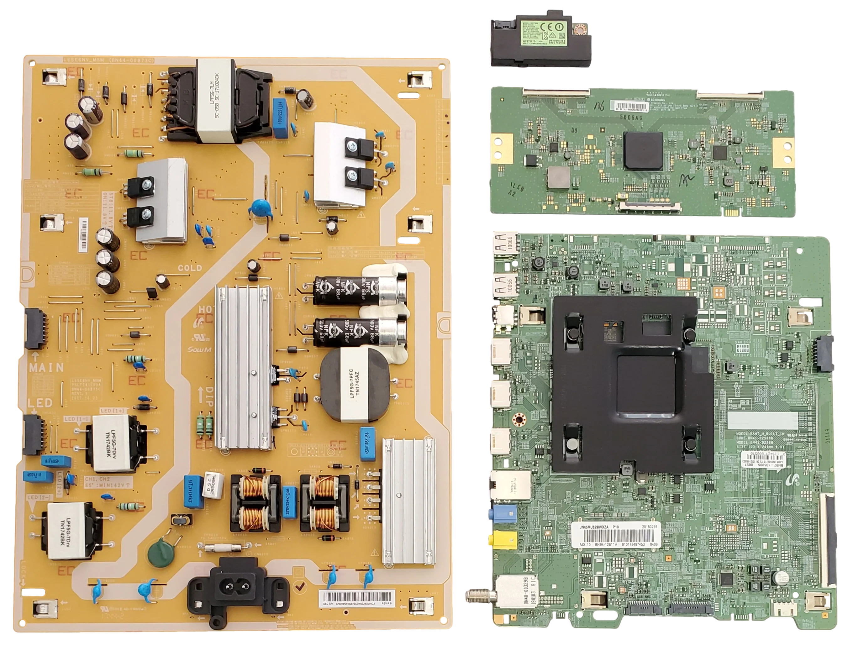UN65MU6290VXZA Samsung TV Repair Parts Kit, BN94-12811V Main Board, BN44-00873C Power Supply, 6871L-5606A T-Con, BN59-01174D Wifi, UN65MU6290VXZA