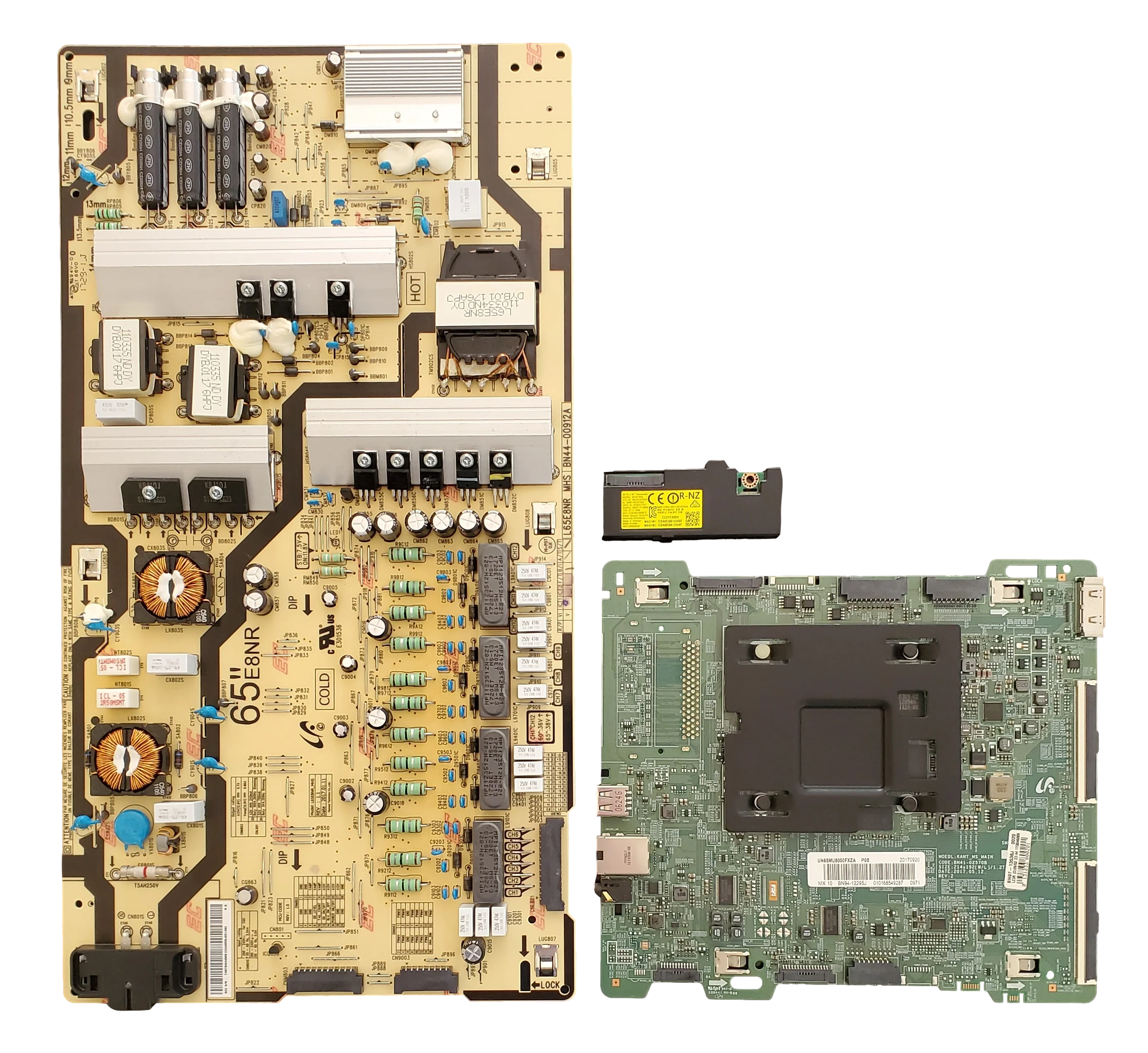 UN65MU8000FXZA Samsung TV Repair Parts Kit, BN94-12295J Main Board, BN44-00912A Power Supply, BN59-01265A Wifi, UN65MU8000FXZA AB05, UN65MU8000FXZA