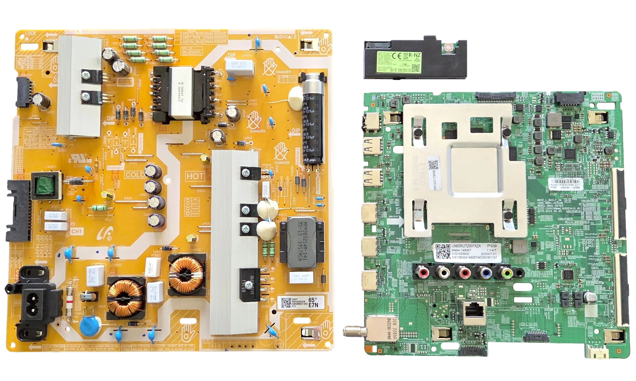 UN65RU7200FXZA Samsung TV Repair Parts Kit, BN94-14806T Main Board, BN44-00932S / T Power Supply, BN59-01314A Wifi, UN65RU7200FXZA WB06, UN65RU7200FXZA