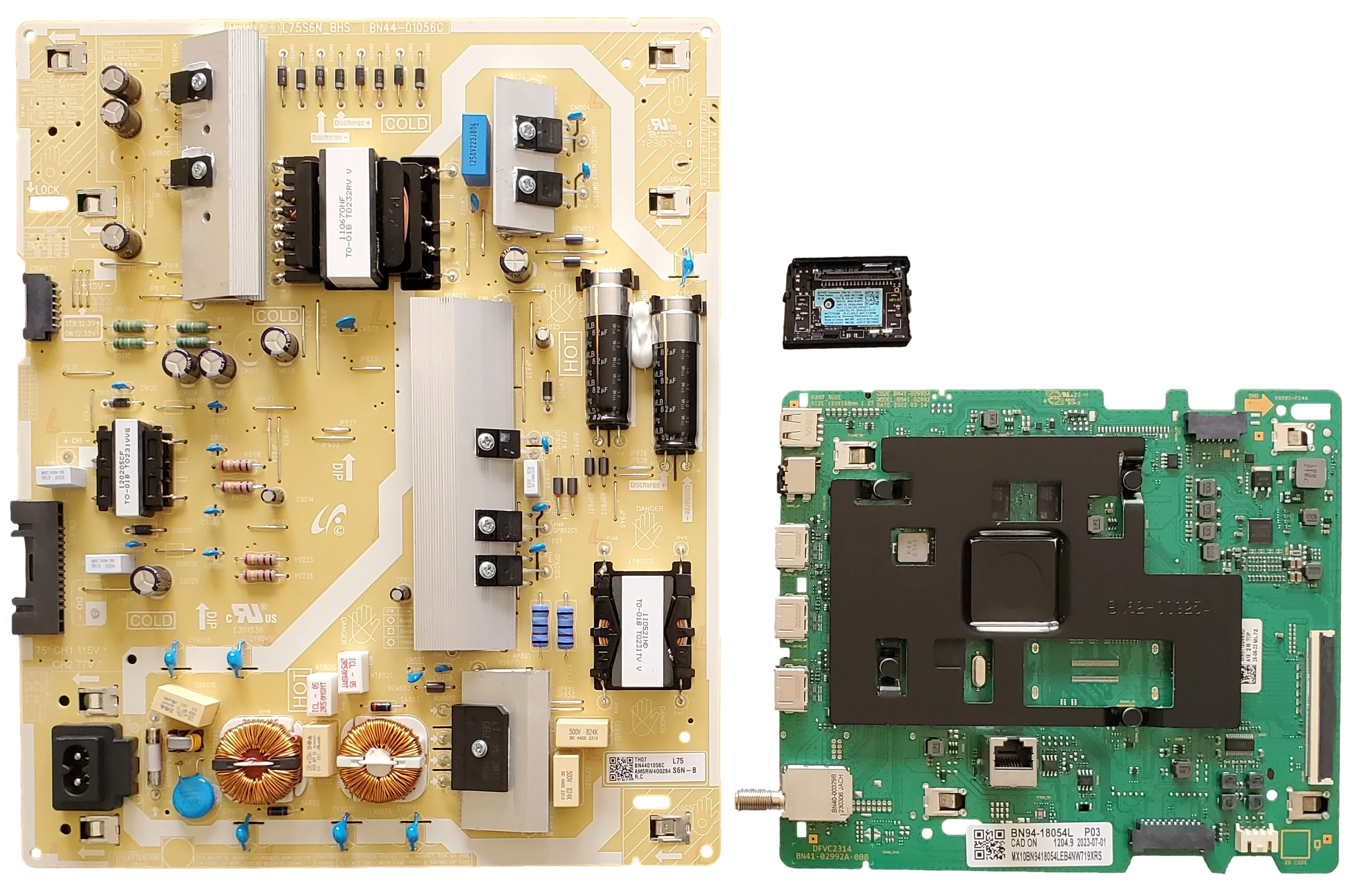 UN75CU7000FXZA Samsung TV Repair Parts Kit, BN94-18054L Main Board, BN44-01056C Power Supply, BN59-01371A Wifi, UN75CU7000FXZA CF02, UN75CU7000FXZA