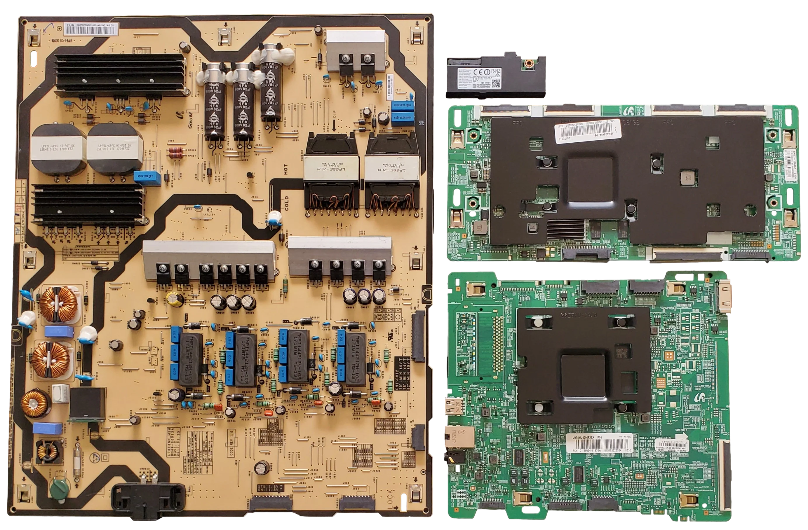 UN75MU8000FXZA Samsung TV Repair Parts Kit, BN94-11976A Main Board, BN44-00913A Power Supply, BN95-03940A T-Con, BN59-01264A Wifi, UN75MU8000FXZA (FA01), UN75MU8000FXZA