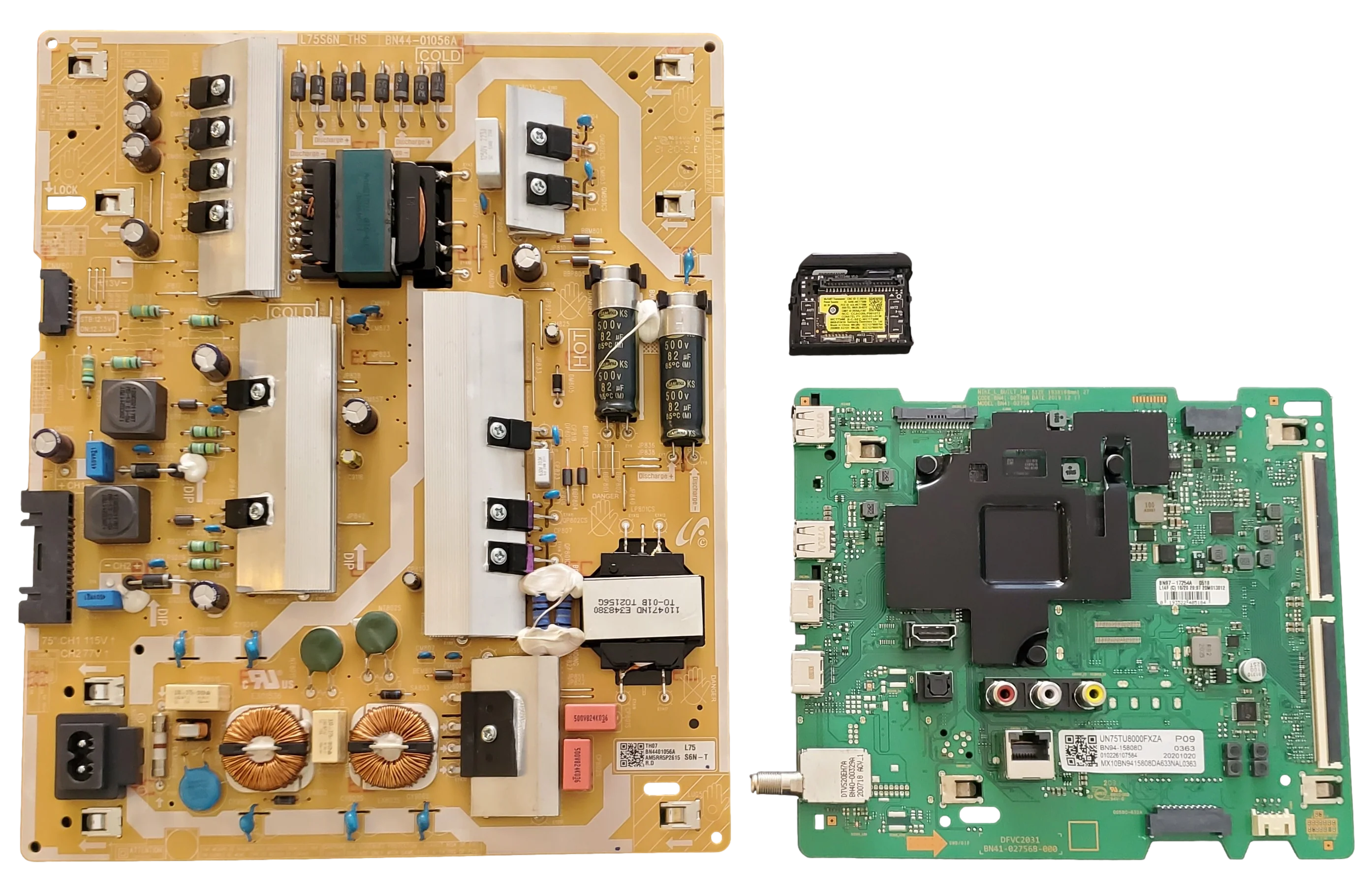 UN75TU8000FXZA Samsung TV Repair Parts Kit, BN94-15808D Main Board, BN44-01056A Power Supply, BN59-01341A Wifi, UN75TU8000FXZA FB02, UN75TU8000FXZA