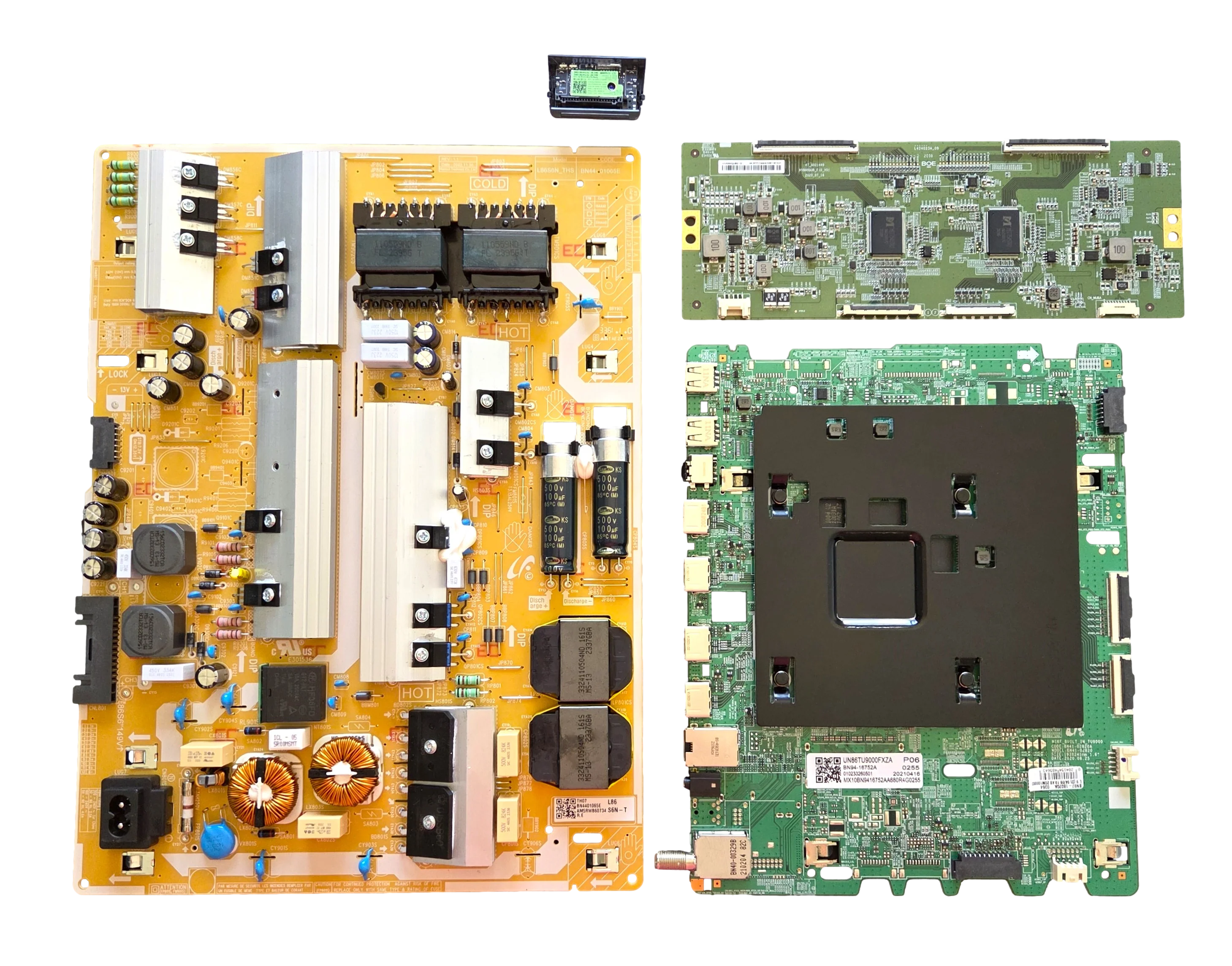UN86TU9000FXZA Samsung TV Repair Parts Kit, BN94-16752A Main Board, BN44-01065E Power Supply, BN96-52578A T-Con, BN59-01342A Wifi, UN86TU9000FXZA BA01, UN86TU9000FXZA