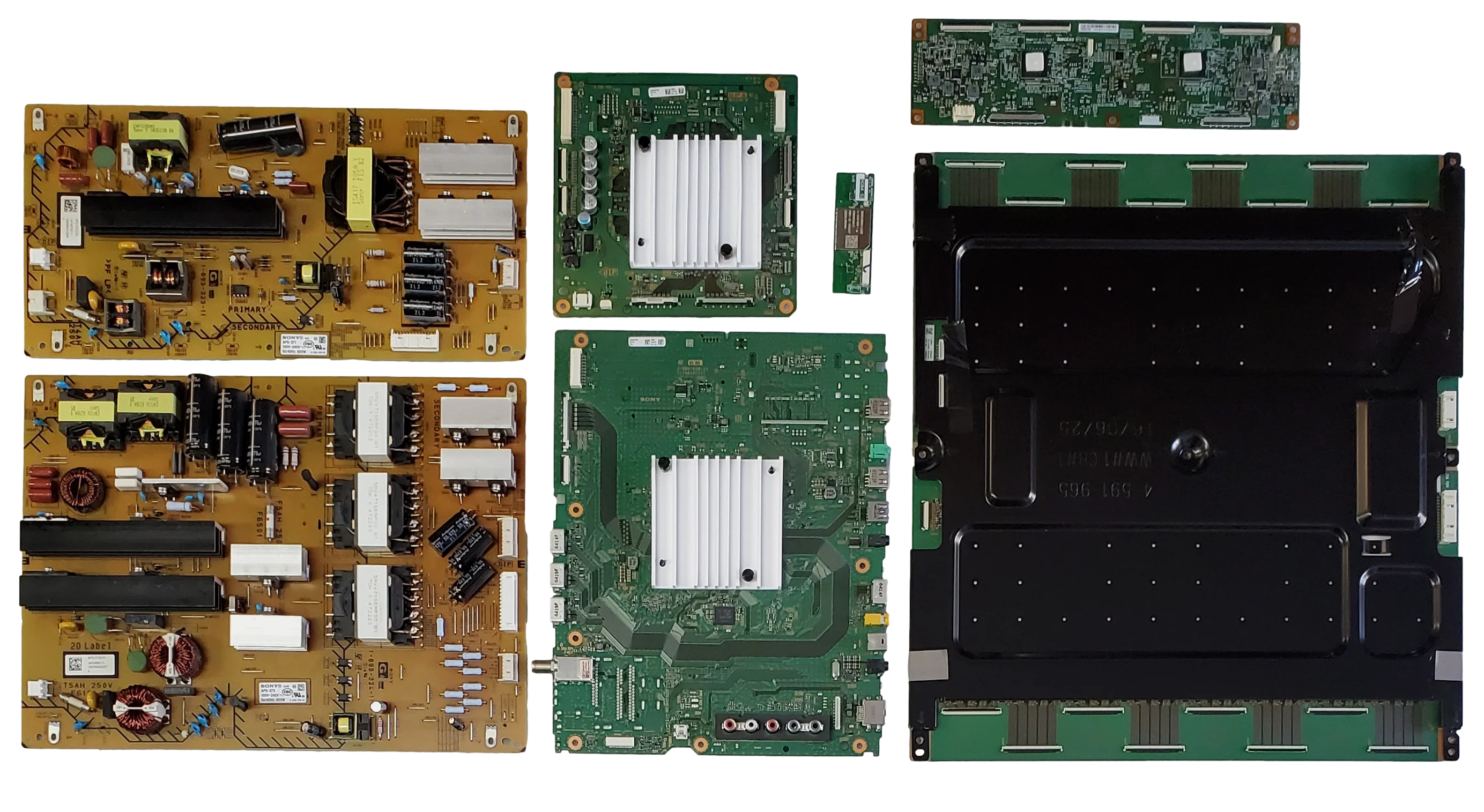 XBR-75Z9D Sony TV Repair Parts Kit, A-2094-445-A Main Board, 1-474-580-11 Power Supply, 1-474-579-12 Power Supply, 3KRDK1S30 T-Con, A-2094-412-A DPA Board, A-2122-844-A LED Driver, 1-458-912-11 Wifi, XBR-75Z9D